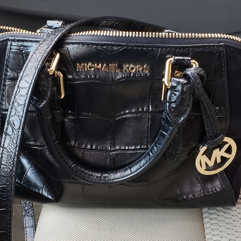 Michael kors black suede and crocodile leather